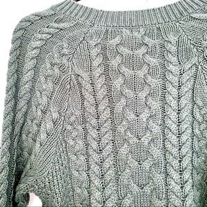 Aerie Green Chunky Cable Knit Crewneck Sweater